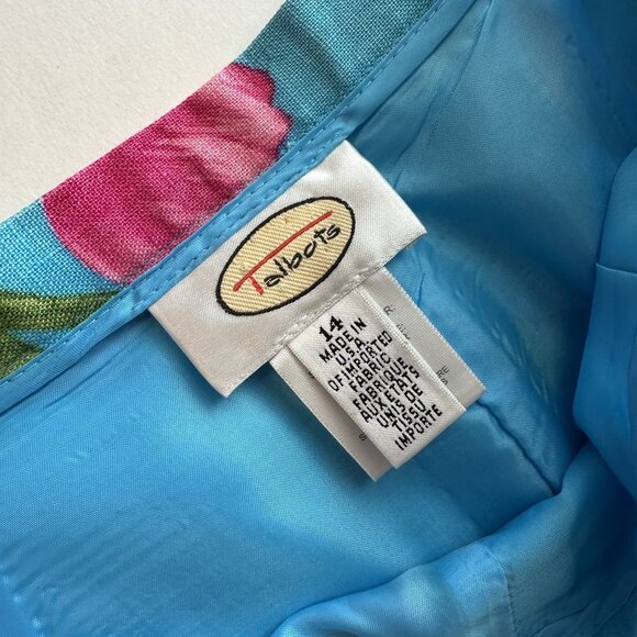 Talbots Womens Floral Capri Pants Size 14 Blue Pink Linen Blend Lightweight XL - Picture 6 of 12
